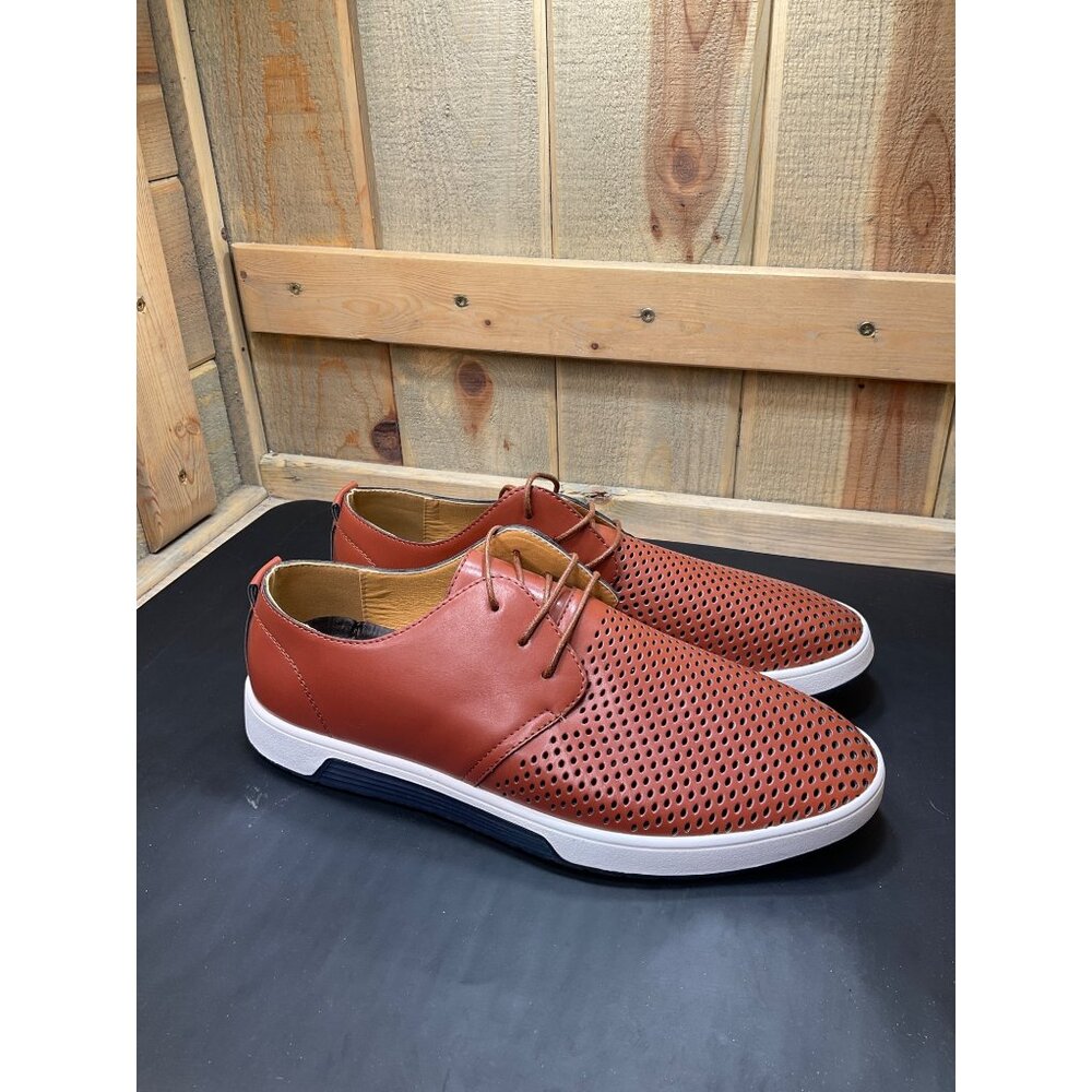Mens Gatsby Casual Lace-Up Perforated Faux Leather Sneakers Rust Brown Size 11